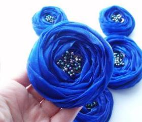 Royal Blue Roses Handmade Appliques Embellishment 5 pcs