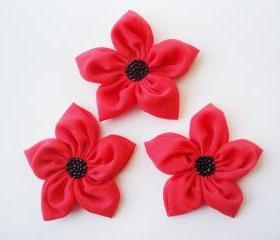 Red Flowers Handmade Appliques Embellishments(3 pcs)