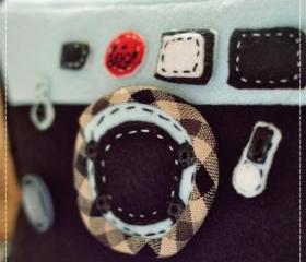Leica M6 inspired camera/film roll cozy in shades of black/blue 