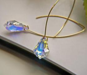 Swarovski Baroque Aurora Borealis Crystal Earrings. Wedding Bridal Jewelry. Gold Earrings