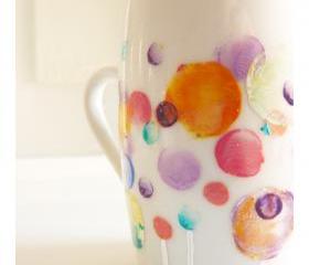 Bubble coffee cup, upcycled handpainted mug.