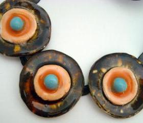 ceramic Necklace honey orange and turquoise