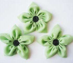 Sage Green Flowers Handmade Appliques Embellishments(3 pcs)