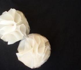 Cream Pom Pom Flowers Handmade Appliques Embellishments(2 pcs)