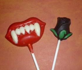 Twilight Inspired Gothic Chocolates Black Rose and Vampire Lollipops