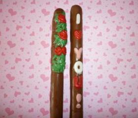 Chocolate Covered Romantic and Valentine Pretzels Set of 6