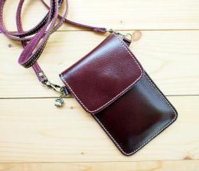 iPhone case, Leather bag with Strap, Purple
