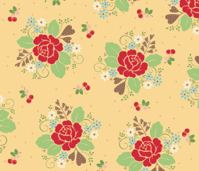 Sew Cherry Fabric Roses on Yellow with Cherries from Riley Blake Designs 1 Yard New