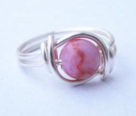 Silver Pink Matrix Jasper Gemstone Ring Custom Size