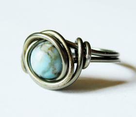 Turquoise and Gunmetal Ring Custom Size