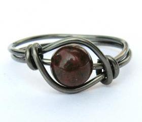 Gunmetal Red Poppy Jasper Gemstone Ring Custom Size