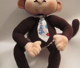 Soft Cloth Monkey, Handmade Monkey Doll, Dinky Baby, Soft Sculpture Monkey, Brown Eyes, Dr. Seuss Tie, Dr. Seuss Diaper Cover