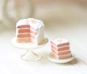 Miniature Food - Dollhouse Pink Rainbow Cake