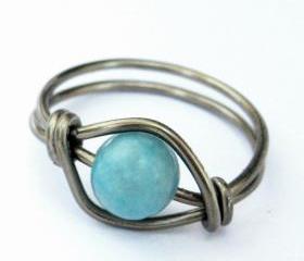 Turquoise Jasper Gemstone Ring in Gunmetal Custom Size
