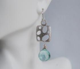 Gorgeous Sage Green Quartz and square connector Dangle Earrings