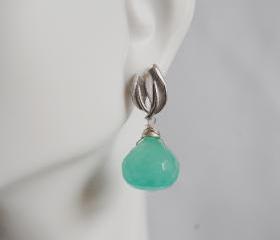 Aqua green Onion Briolette Dangle Earrings