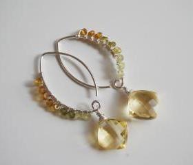 Beautiful lemon quartz and rare shaded Grossular Garnet earrings.