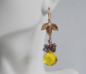 Gorgeous Yellow Quartz And shades Amethyst dangle earrings