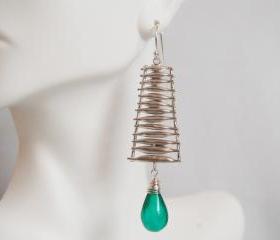 Emerald Green Quartz and Ladder connector Dangle Earrings