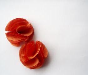Orange Pom Pom Flowers Handmade Appliques Embellishments(2 pcs)