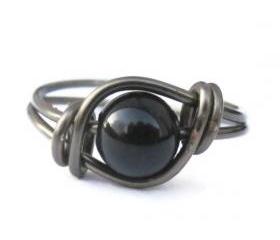 Black Agate Ring in Gunmetal