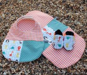 Bib, burp cloth and bootie set