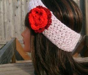 Crochet Headband, Pink, Flower, Hippie, Hair Band