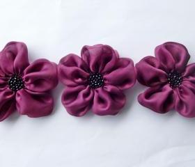 Cranberry Flowers Handmade Appliques Embellishments(3 pcs)