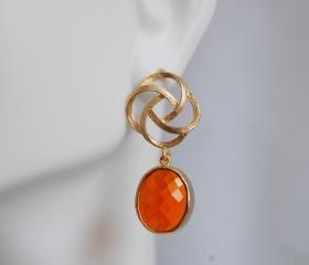Bezel setting Glass oval Fire opal dangle earrings