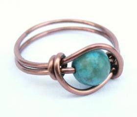 Turquoise Jasper Ring in Antiquw Copper