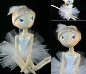 Cloth doll ballet dancer White Swan - Ready to ship