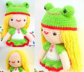 pdf girl kelly with frog hat amigurumi crochet pattern-luulla