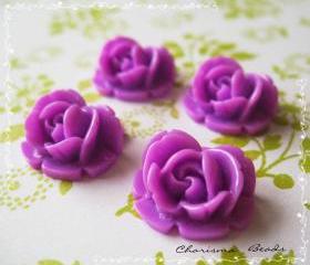 6 Resin Roses Cabochons Flower Accessory 18x17x8mm