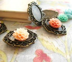 6 Antique Bronze Base Setting Cameo Oval, 31x37x3mm, Hole: 3x6mm