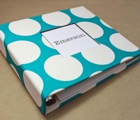 Baby Book - Teal and White Polka Dots (78 designed journaling pages & personalization included with every album)