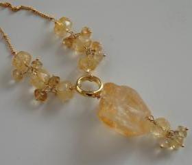 Beautiful citrine nugget and citrine rondelles necklace