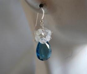 London blue quartz and moonstone dangle earrings