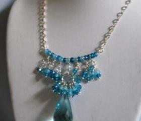 Swiss blue crystal briolette and natural blue shaded zircon necklace