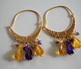 Matte gold plated half moon chandelier earrings