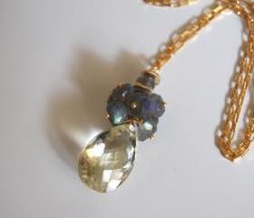 AAA Gorgeous Lemon quartz and blue flashy Labradorite necklace