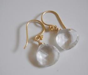 Crystal Quartz heart briolette earrings with gold filled