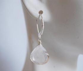 Clear Crystal Quartz heart briolette earrings with sterling silver