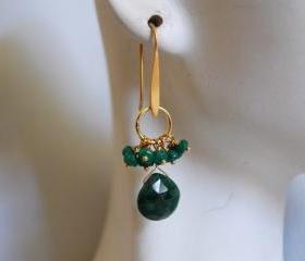 Emerald heart briolette and emerald rondelle earrings