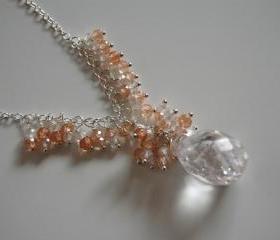 Crystal quartz and brown white shaded natural zircon necklace