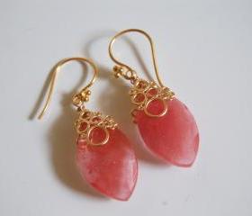 Beautiful Cherry Quartz Marquise brolette dangle earrings