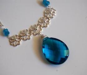 Gorgeous London Blue Quartz and London blue topaz necklace