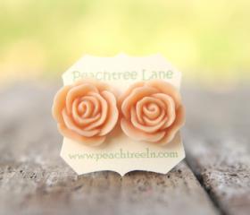 Large Peach Rose Flower Stud Earrings perfect for Bridesmaid or Maid of Honor Gifts