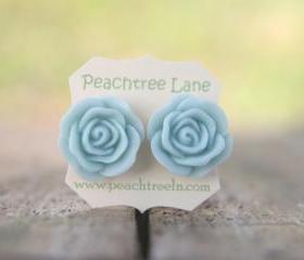 Large Baby Blue Rose Flower Stud Earrings perfect for Bridesmaid or Maid of Honor Gifts