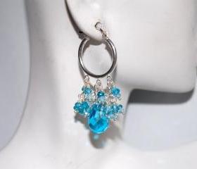 Swiss blue crystal and natural blue zircon earrings