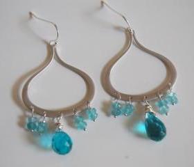 London blue quartz, Apatite Chandelier earrings